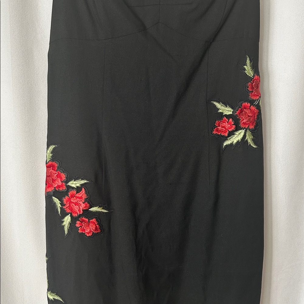 Karen Millen Sexy Black w/ Roses Spaghetti Straps Silk Sheath Dress **Sz 10** 🌹🌹 - Picture 3 of 7